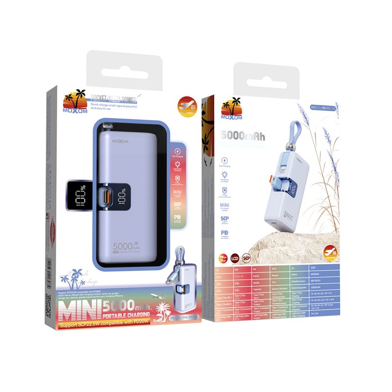 Power bank Moxom MX-PB161 fast PD20W + PD22.5W 5000mAh plava