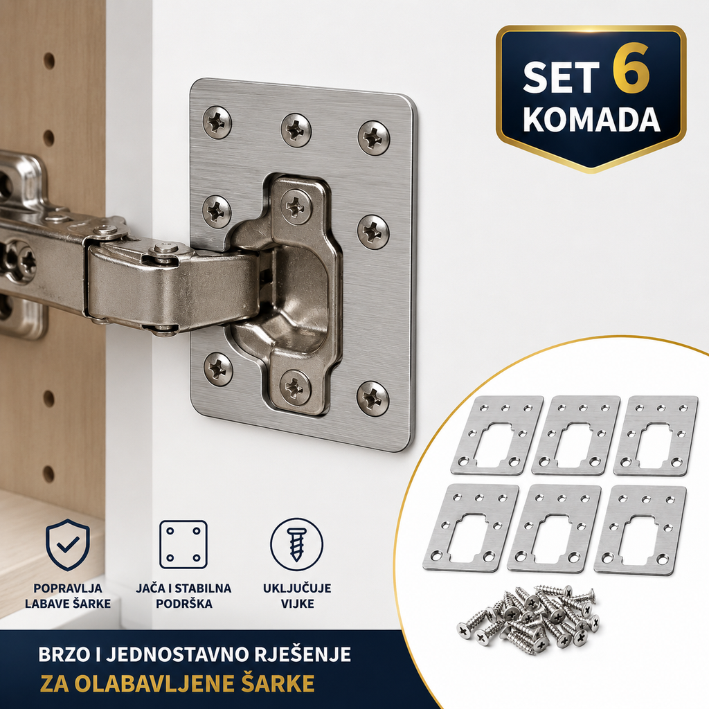 Set 6 pločica za popravku šarki na nameštaju