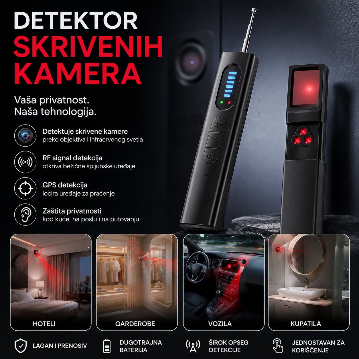 Detektor skrivenih kamera, GPS i bežičnih signala