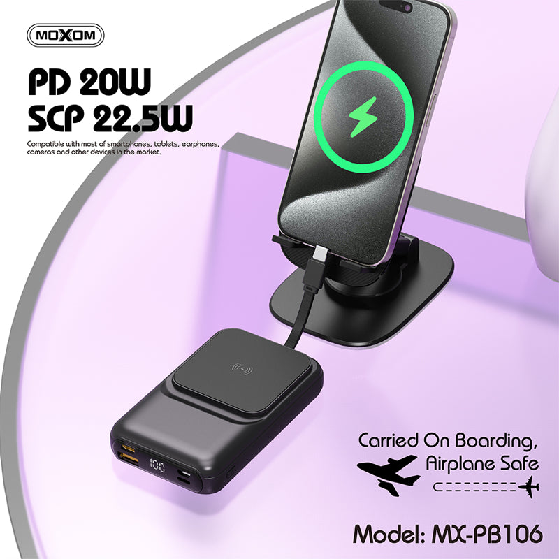Power Bank Moxom PB106 WL magnet + kabl SCP22.5W + PD20W Super Fast 10000mAh