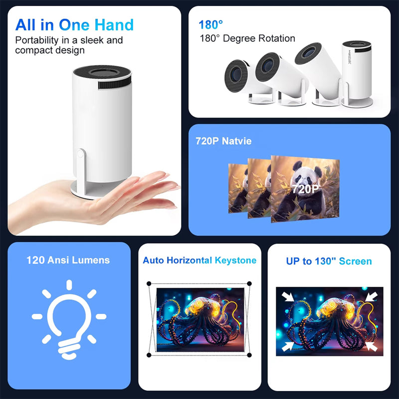 HY300 Pro Smart projektor – Android, Wi-Fi 6, Bluetooth, beli