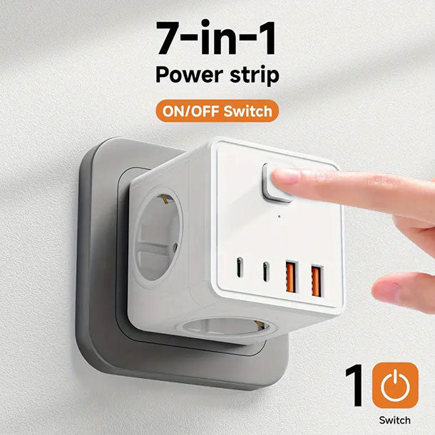 Multifunkcionalni zidni adapter 7u1 – 3 utičnice + 4 USB porta