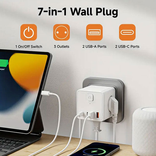 Multifunkcionalni zidni adapter 7u1 – 3 utičnice + 4 USB porta
