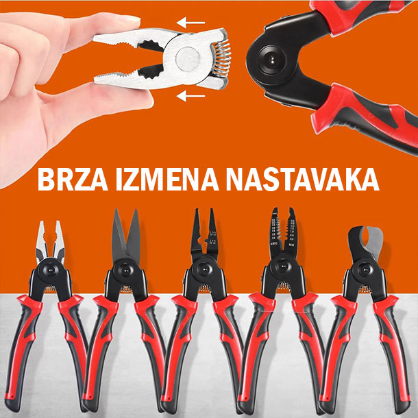 Multifunkcionalna klešta 5-u-1 sa izmenjivim nastavcima