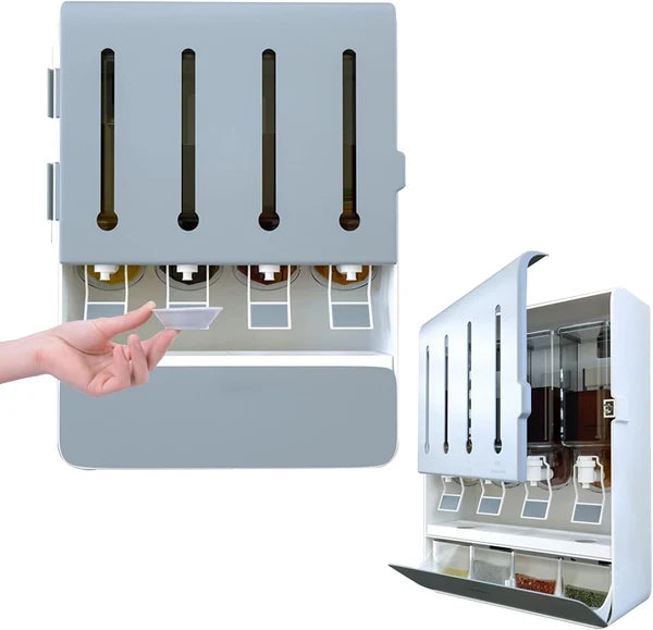 Zidni organizator za začine 8-u-1 – 4 dozatora + 4 posude