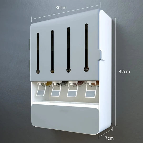 Zidni organizator za začine 8-u-1 – 4 dozatora + 4 posude
